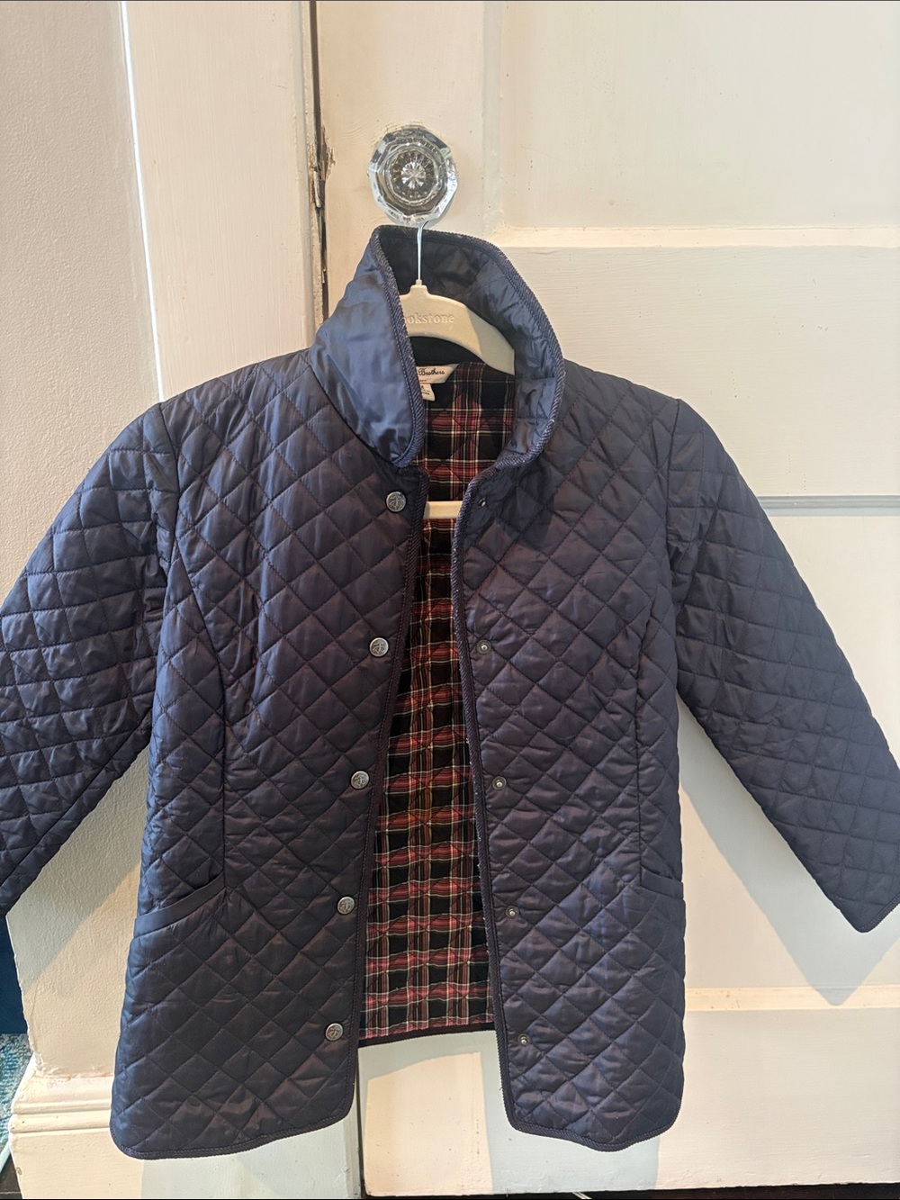 Brooks Brothers Quilted Navy Kids Puffer with Plaid Lining